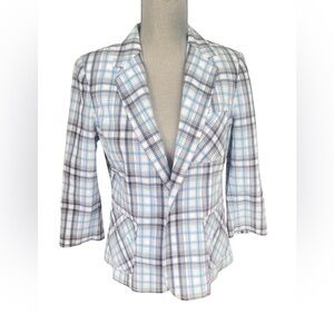Talbots 12P Blue and Gray Plaid Blazer with Notched Lapels NWOT